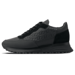 MALLET POPHAM MEN'S BLACK TUMBLED LEATHER MONOGRAM TRAINERS