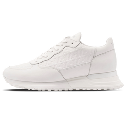 MALLET POPHAM MEN'S WHITE TUMBLED LEATHER MONOGRAM TRAINERS