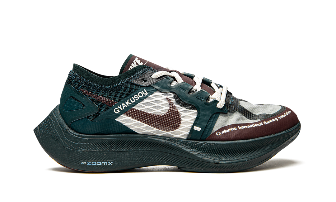 NIKE GYAKUSUO X ZOOMX VAPORFLY NEXT% MIDNIGHT SPRUCE BURGUNDY