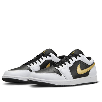 JORDAN 1 LOW WHITE BLACK METALLIC GOLD SWOOSH