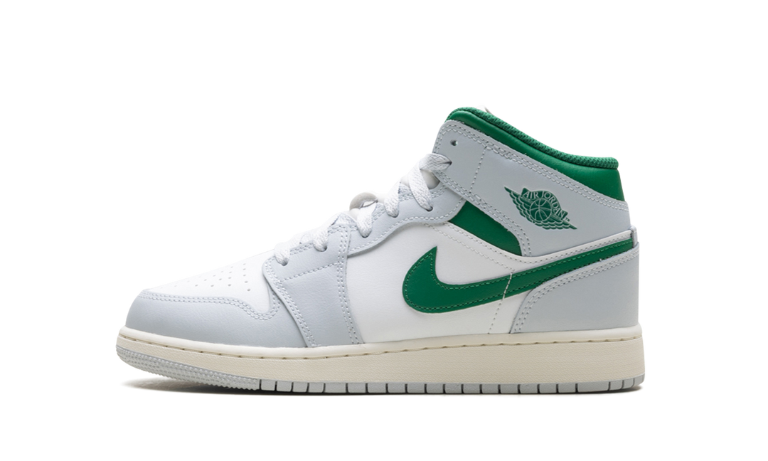 JORDAN 1 MID WHITE PURE PLATINUM PINE GREEN (GS)