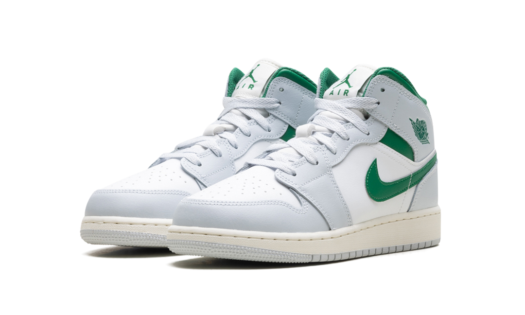 JORDAN 1 MID WHITE PURE PLATINUM PINE GREEN (GS)