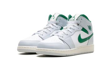 JORDAN 1 MID WHITE PURE PLATINUM PINE GREEN (GS) — Stock