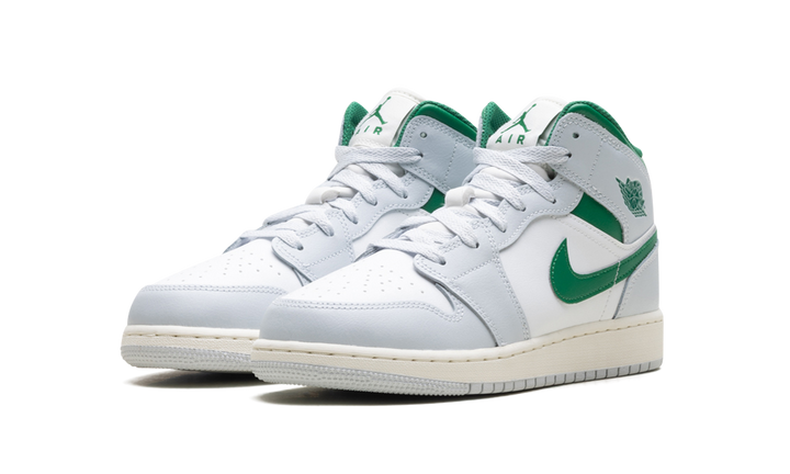 JORDAN 1 MID WHITE PURE PLATINUM PINE GREEN (GS)