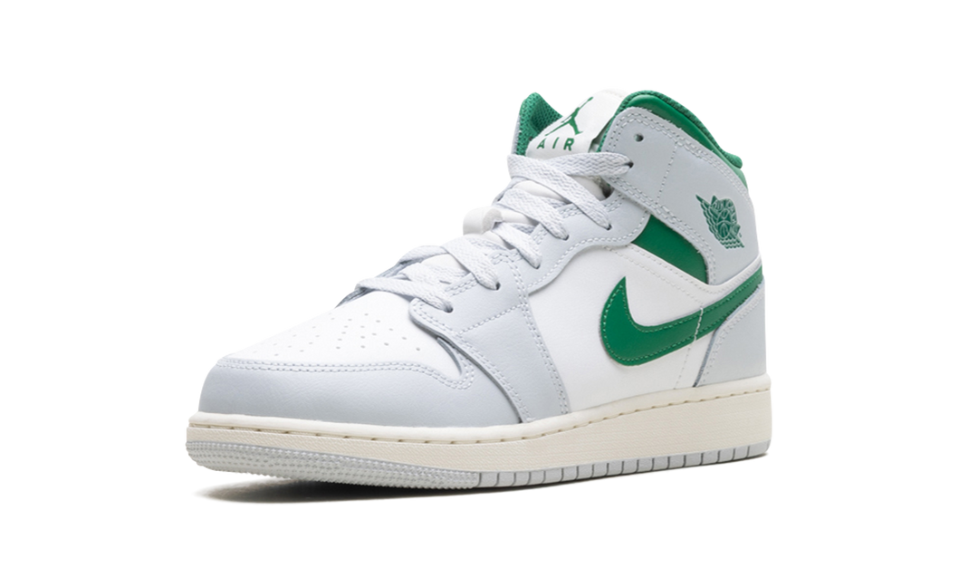 JORDAN 1 MID WHITE PURE PLATINUM PINE GREEN (GS)