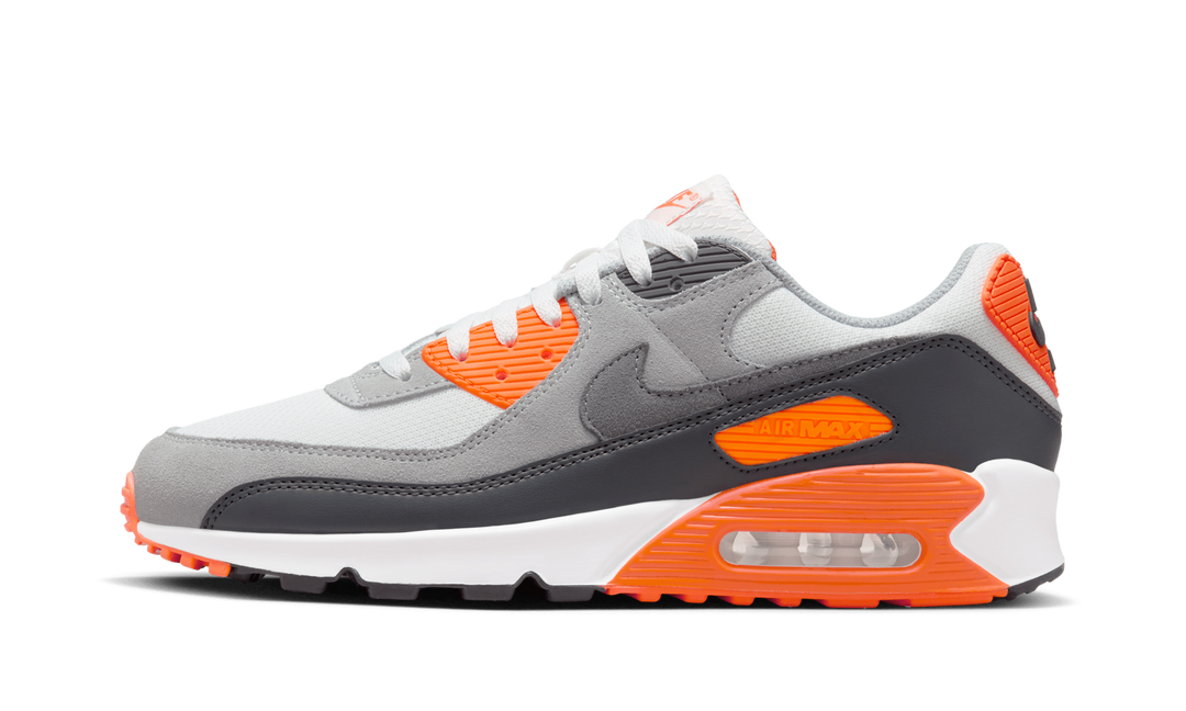 NIKE AIR MAX 90 SUMMIT WHITE SAFETY ORANGE DARK SMOKE GREY SMOKE GREY