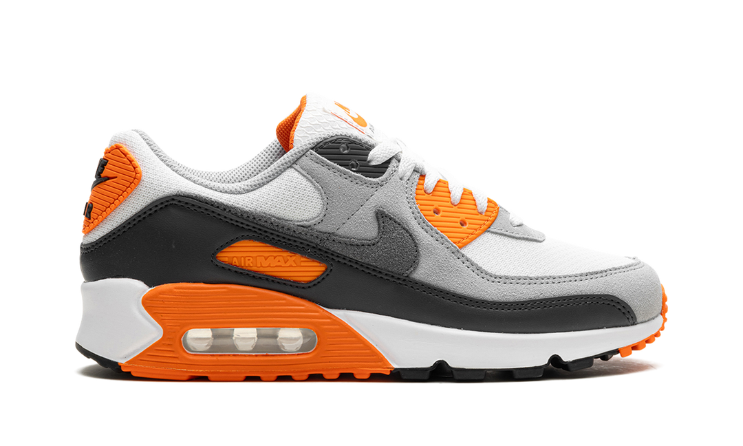 NIKE AIR MAX 90 SUMMIT WHITE SAFETY ORANGE DARK SMOKE GREY SMOKE GREY