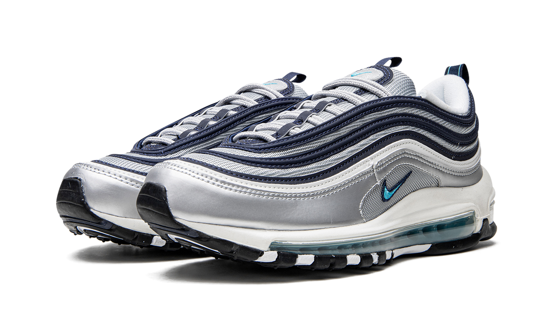 NIKE AIR MAX 97 METALLIC SILVER CHLORINE BLUE WOMENS