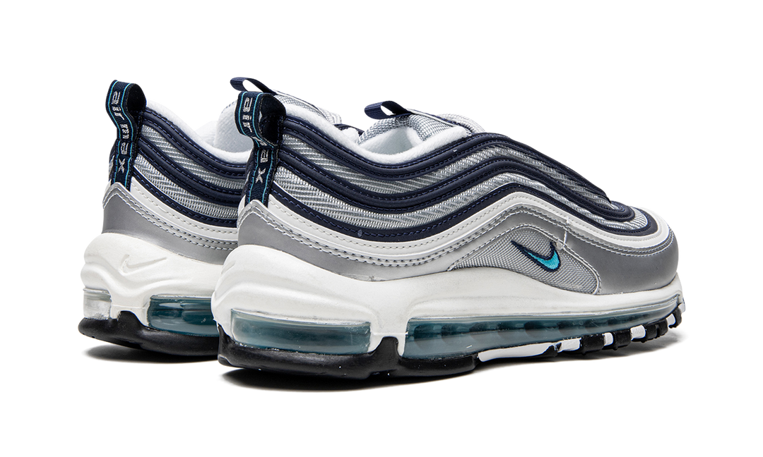 NIKE AIR MAX 97 METALLIC SILVER CHLORINE BLUE WOMENS