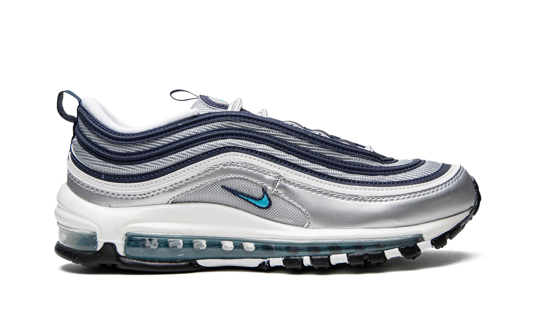 NIKE AIR MAX 97 METALLIC SILVER CHLORINE BLUE WOMENS