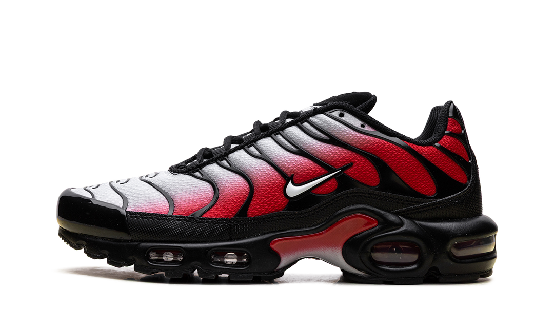NIKE AIR MAX PLUS PURE PLATINUM UNIVERSITY RED BLACK WHITE