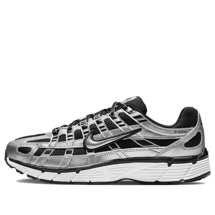 NIKE P-6000 METALLIC SILVER BLACK WHITE WOMENS