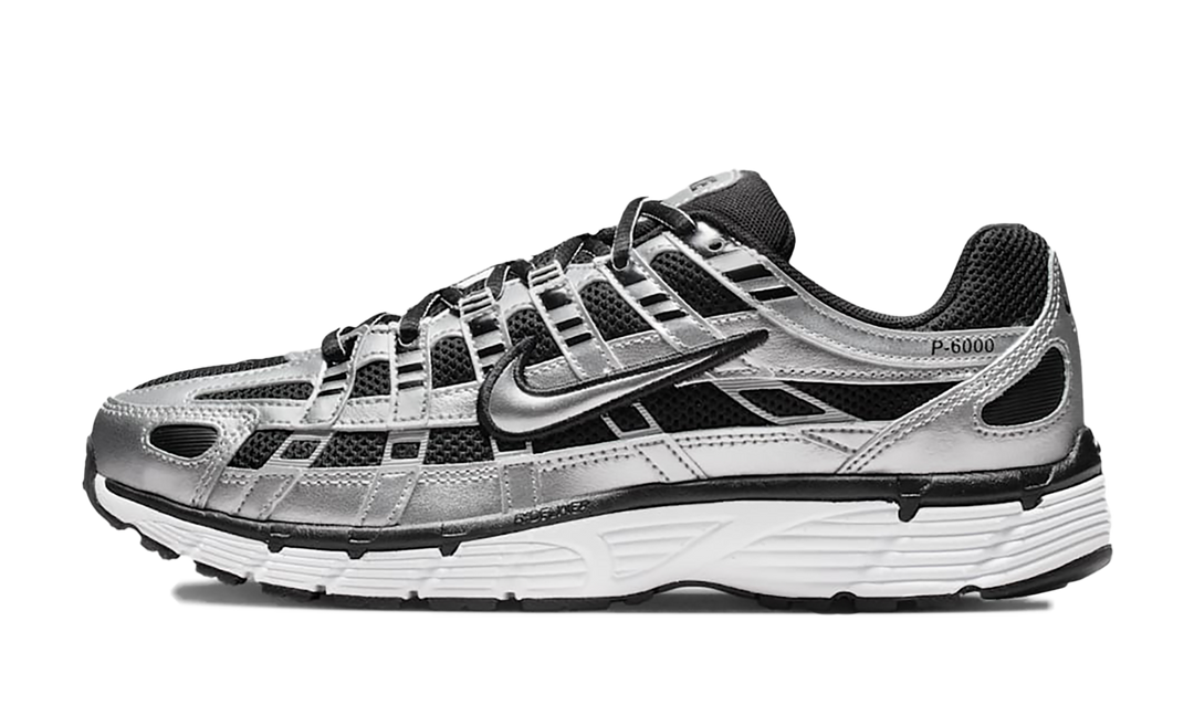 NIKE P-6000 METALLIC SILVER BLACK WHITE WOMENS