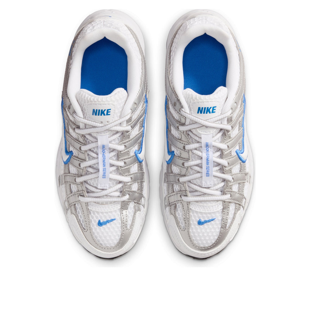 NIKE P-6000 WHITE BLUE CRYSTAL METALLIC SILVER GS