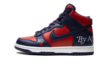 SUPREME X NIKE SB DUNK HIGH BY ANY MEANS RED NAVY — Stock