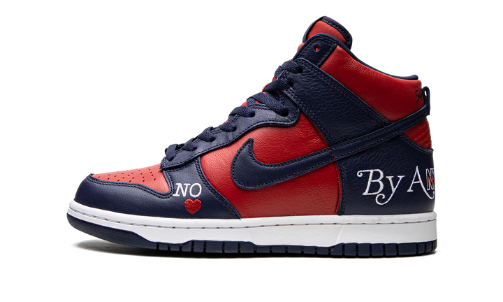 SUPREME X NIKE SB DUNK HIGH BY ANY MEANS RED NAVY