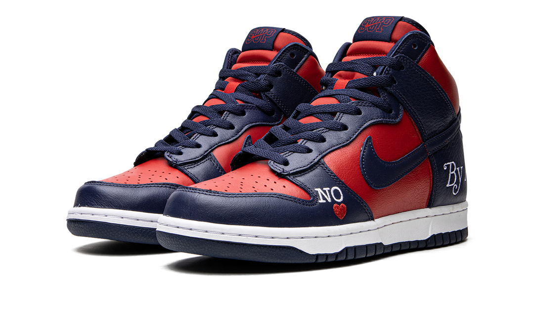 SUPREME X NIKE SB DUNK HIGH BY ANY MEANS RED NAVY