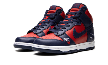SUPREME X NIKE SB DUNK HIGH BY ANY MEANS RED NAVY — Stock