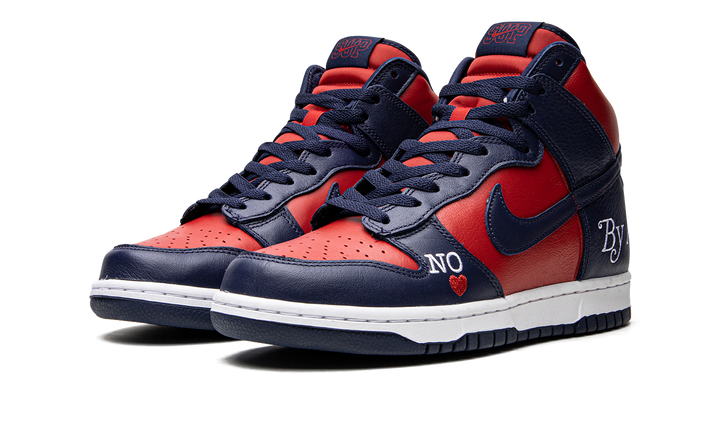 SUPREME X NIKE SB DUNK HIGH BY ANY MEANS RED NAVY