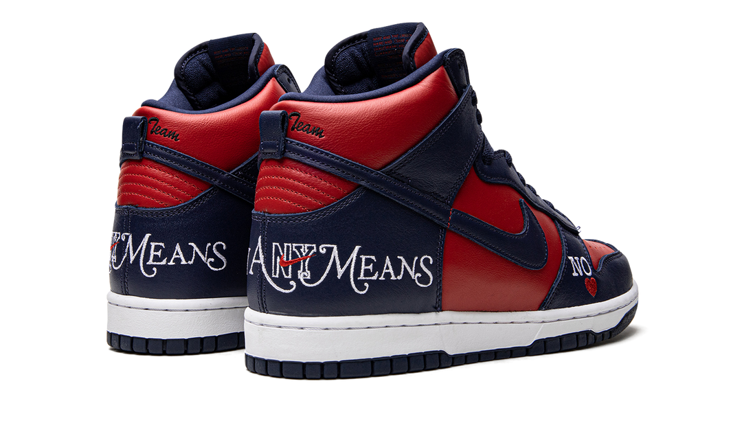 SUPREME X NIKE SB DUNK HIGH BY ANY MEANS RED NAVY