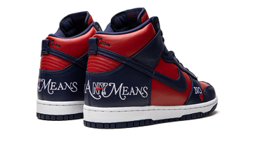 SUPREME X NIKE SB DUNK HIGH BY ANY MEANS RED NAVY — Stock