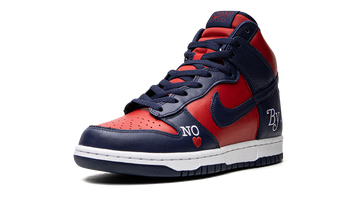 SUPREME X NIKE SB DUNK HIGH BY ANY MEANS RED NAVY — Stock