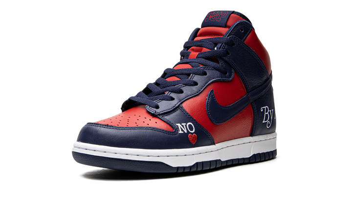 SUPREME X NIKE SB DUNK HIGH BY ANY MEANS RED NAVY