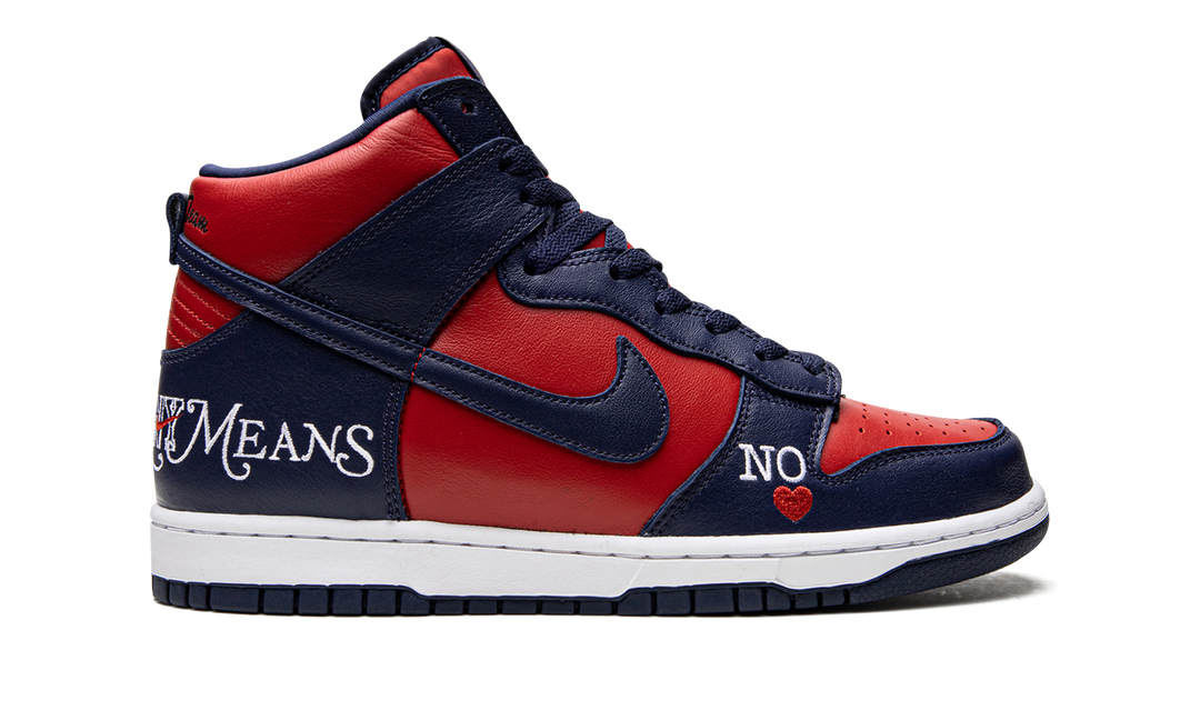 SUPREME X NIKE SB DUNK HIGH BY ANY MEANS RED NAVY