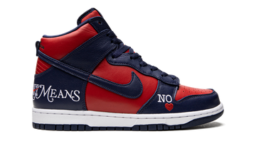 SUPREME X NIKE SB DUNK HIGH BY ANY MEANS RED NAVY — Stock