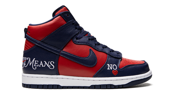 SUPREME X NIKE SB DUNK HIGH BY ANY MEANS RED NAVY