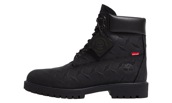 SUPREME X TIMBERLAND 6 INCH PREMIUM WATERPROOF BOOT EMBOSSED DIAMOND PLATE BLACK