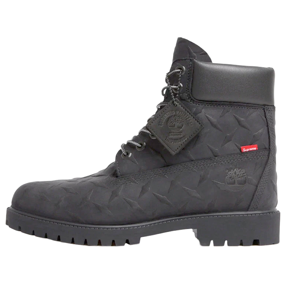 SUPREME X TIMBERLAND 6 INCH PREMIUM WATERPROOF BOOT EMBOSSED DIAMOND PLATE BLACK