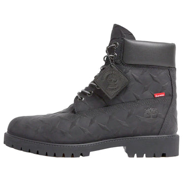 SUPREME X TIMBERLAND 6 INCH PREMIUM WATERPROOF BOOT EMBOSSED DIAMOND PLATE BLACK — Stock
