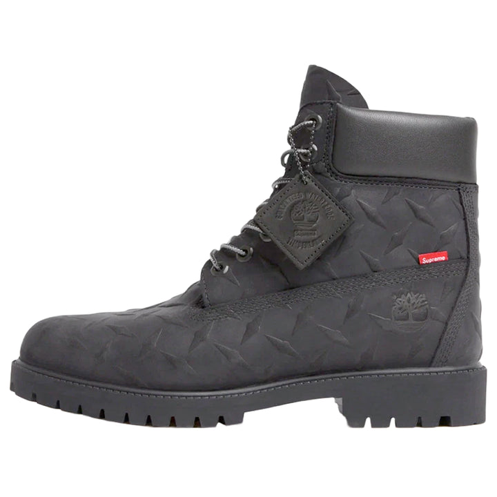 SUPREME X TIMBERLAND 6 INCH PREMIUM WATERPROOF BOOT EMBOSSED DIAMOND PLATE BLACK