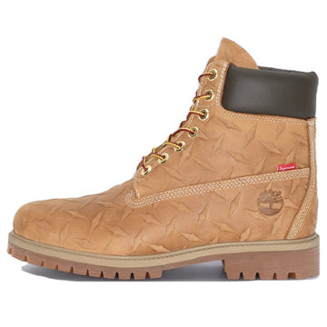 SUPREME X TIMBERLAND 6 INCH PREMIUM WATERPROOF BOOT EMBOSSED DIAMOND PLATE WHEAT — Stock