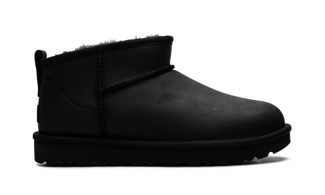 UGG CLASSIC ULTRA MINI LEATHER BOOT BLACK WOMENS