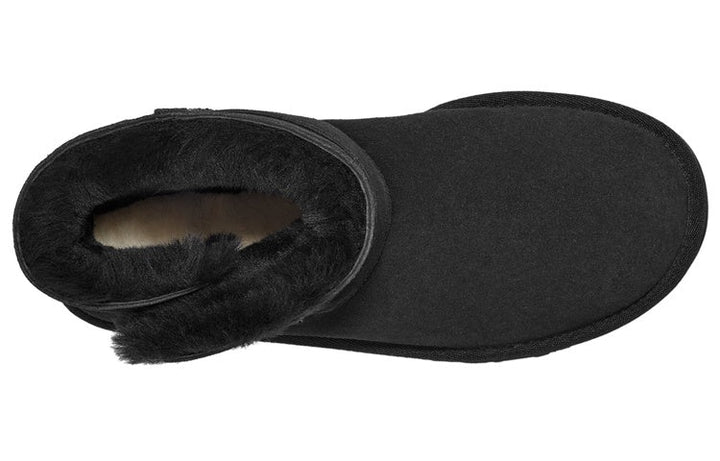 UGG MINI BAILEY GRAPHIC LOGO STRAP BOOT BLACK WOMENS