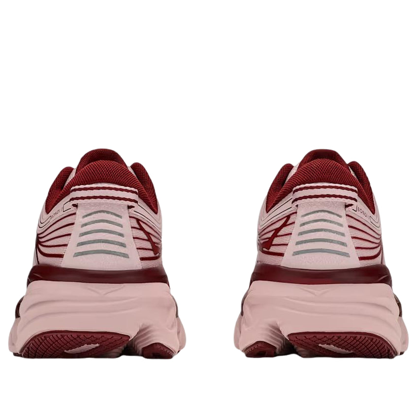 HOKA WOMENS BONDI 7 TRAINER PINK OPAL / VARSITY BURGUNDY